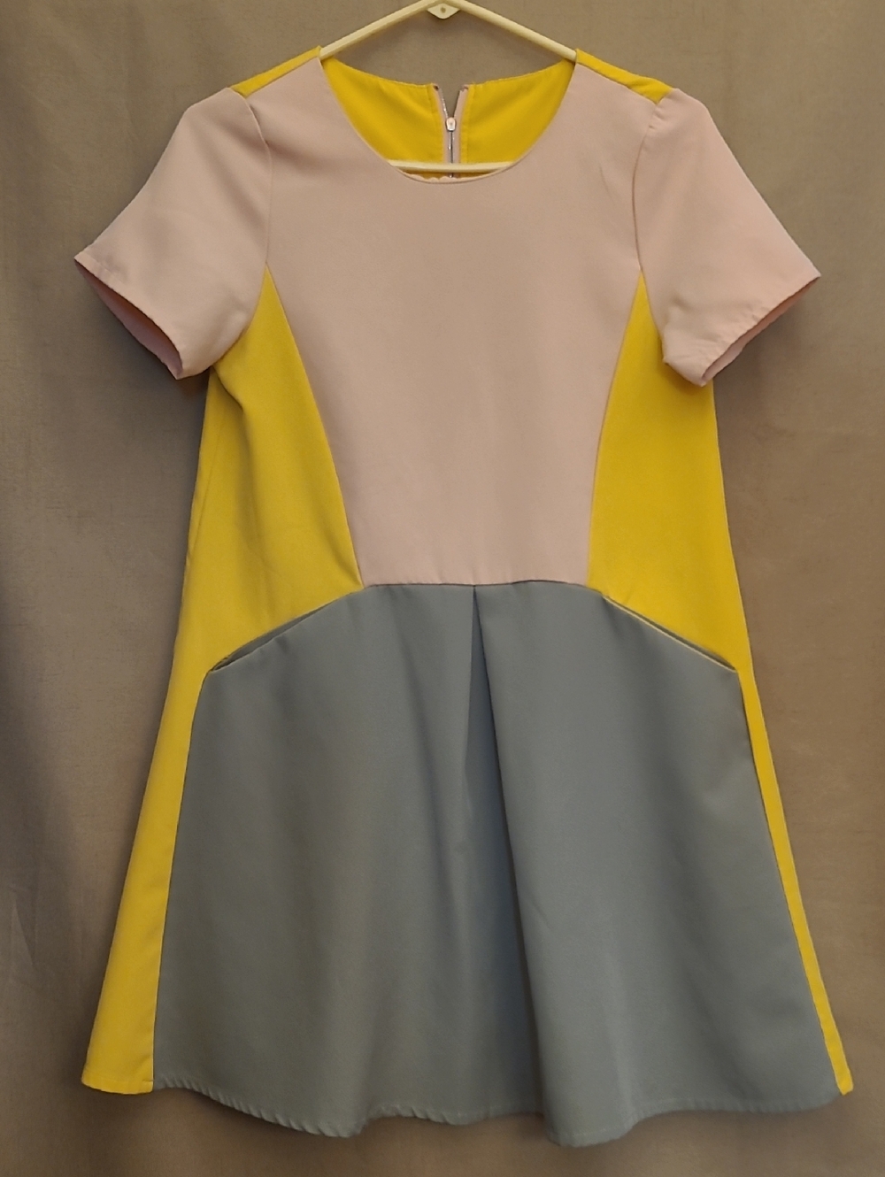 Girls Colorblock Yellow Pink and Gray Dress